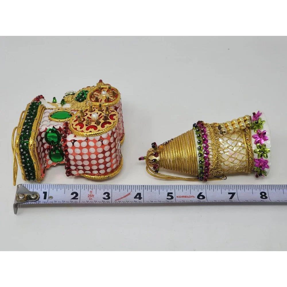 Beautiful Vintage Bead And Sequin Cottage And‎ Christmas Train Ornaments